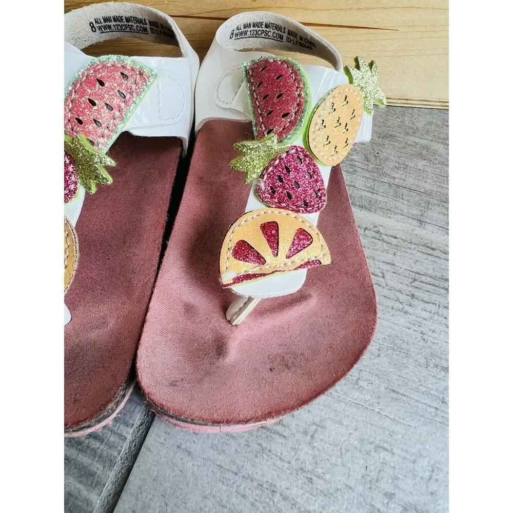 MAGGIE & ZOE Boutique Glitter Fruit Tropical Thong Summer Sandals Shoes Girls 8